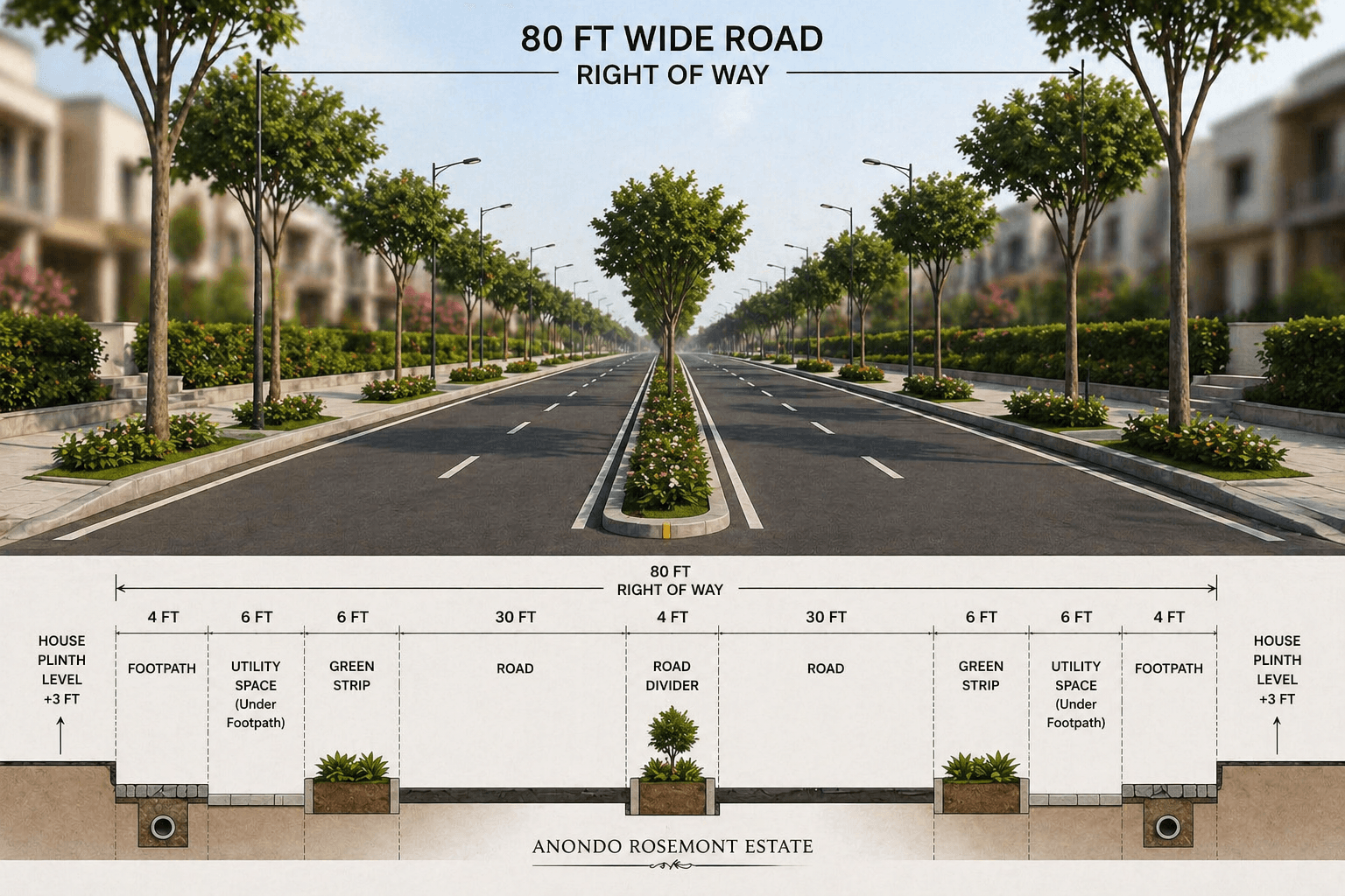 80 Feet Wide Road with Divider